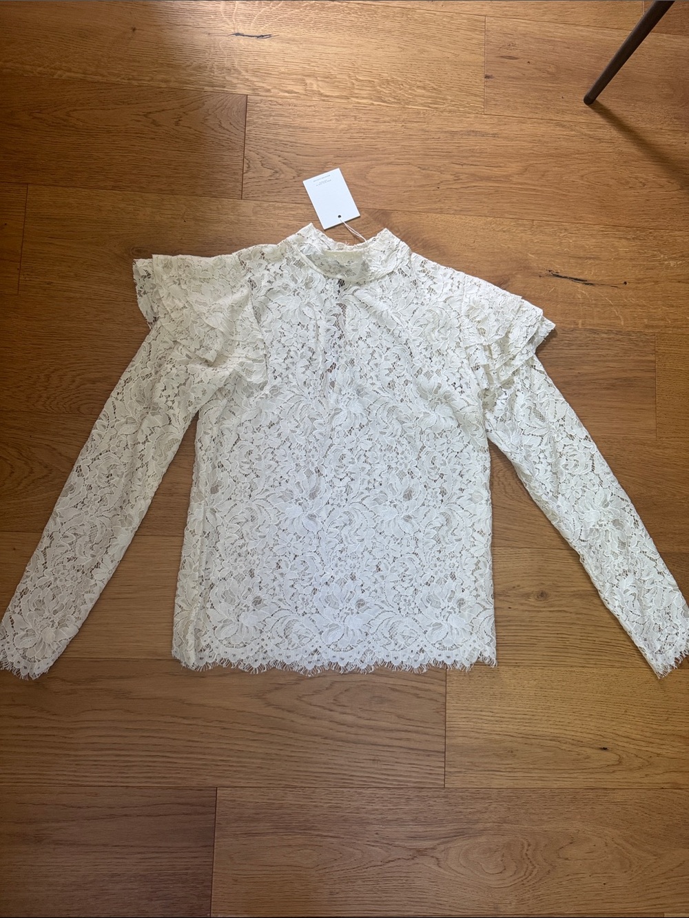 Lace Ruffle-Shoulder Blouse in Cream